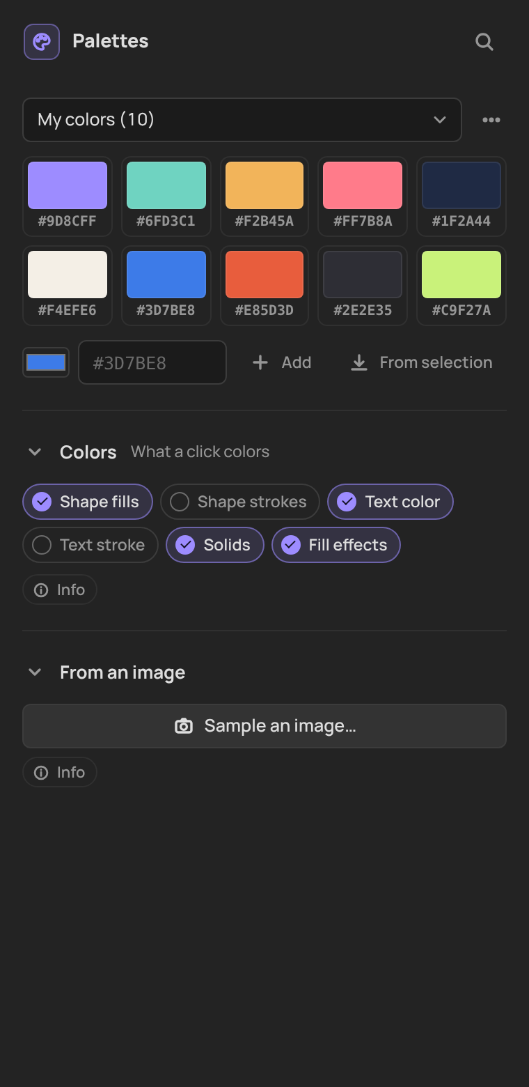 Palettes panel